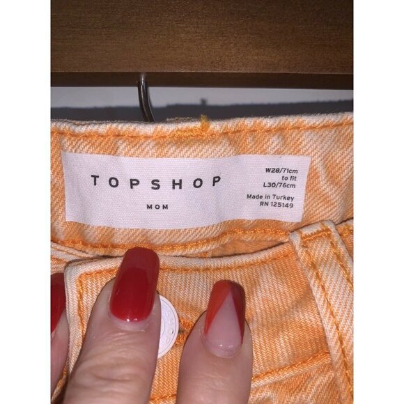 Topshop Orange Stone Washed Cropped Straight Leg Denim Mom Jeans Size 28 - Picture 7 of 8